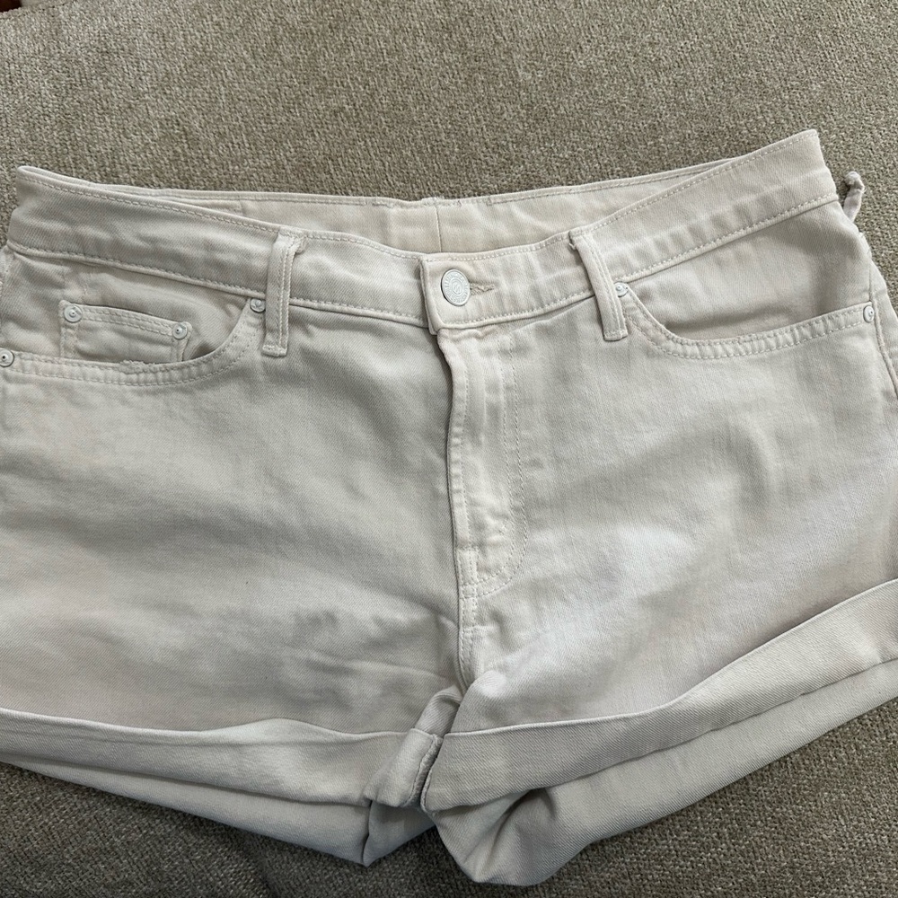 Mother White Cuffed Jean Shorts